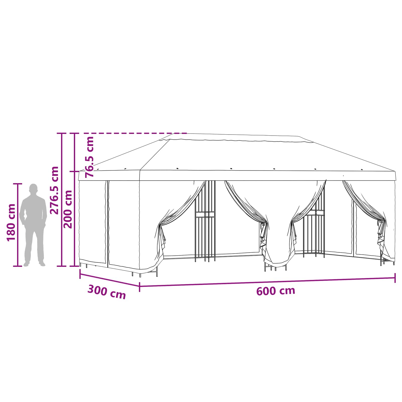 Paviljon s bočnim stranama 6 x 3 m Smeđa Poliester i čelik 190
