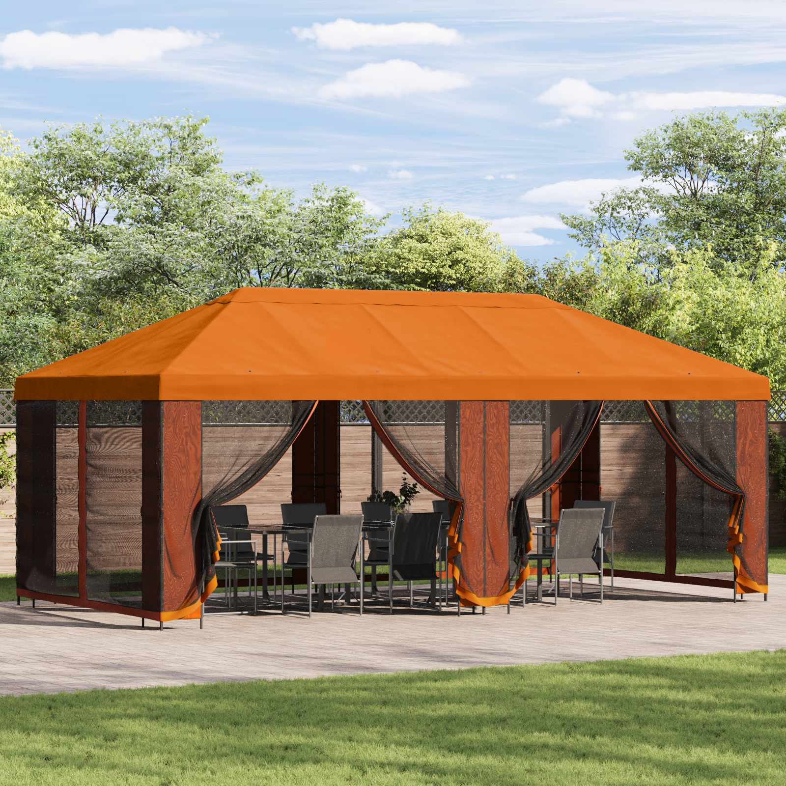Paviljon s bočnim stranama 6 x 3 m Narančasta Poliester i čelik
