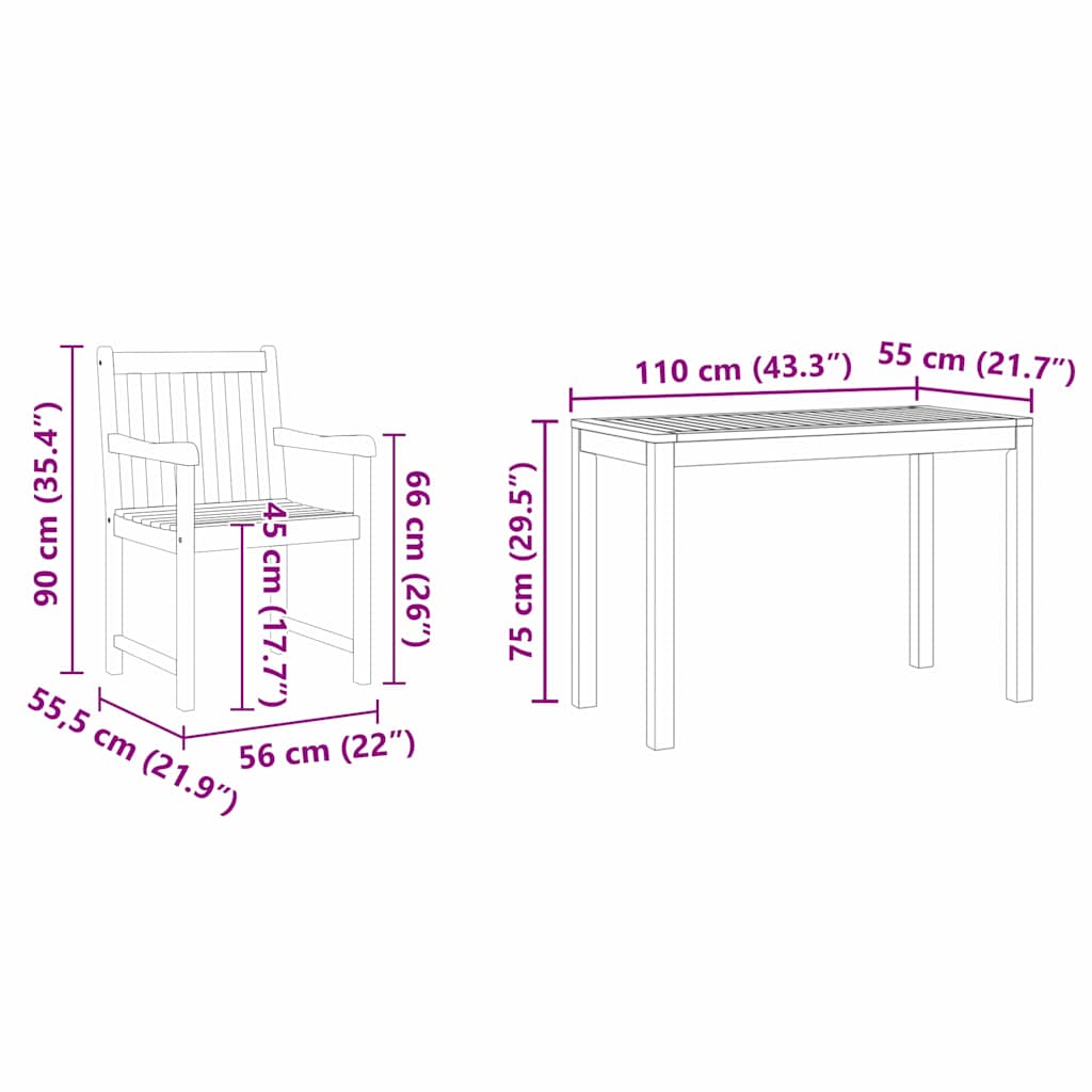 Vrtni set za objed 3 pcs Smeđa Čvrsto drvo akacije