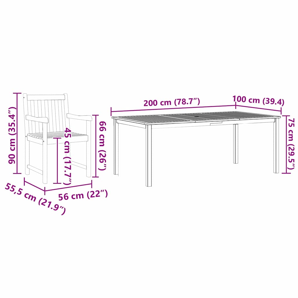 Vrtni set za objed 7 pcs Smeđa Čvrsto drvo akacije