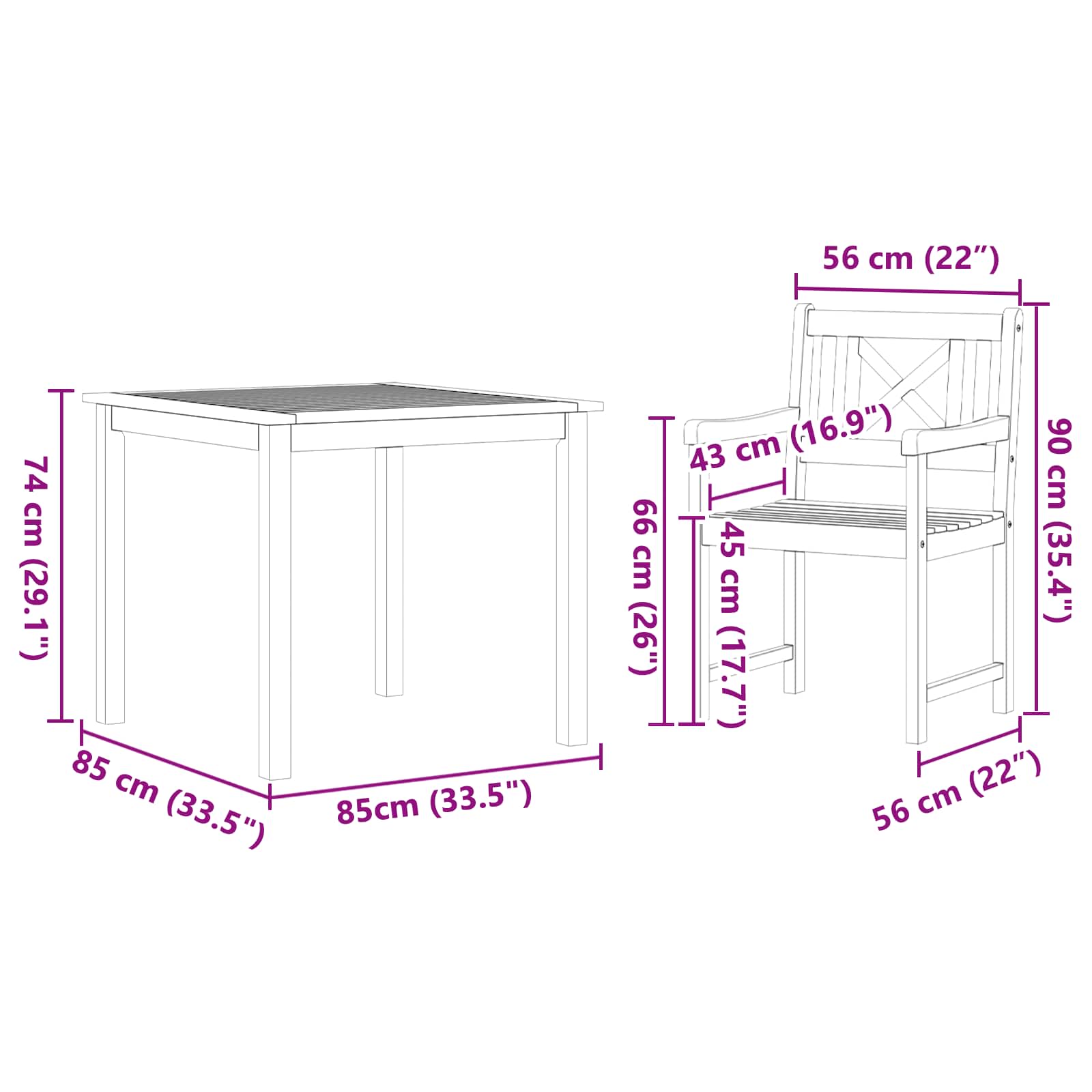 Vrtni set za objed 3 pcs Smeđa Čvrsto drvo akacije