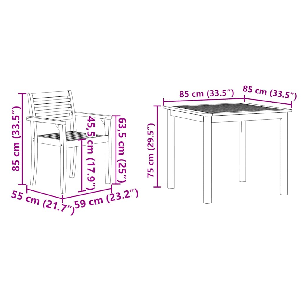 Vrtni set za objed 3 pcs Smeđa Čvrsto drvo akacije