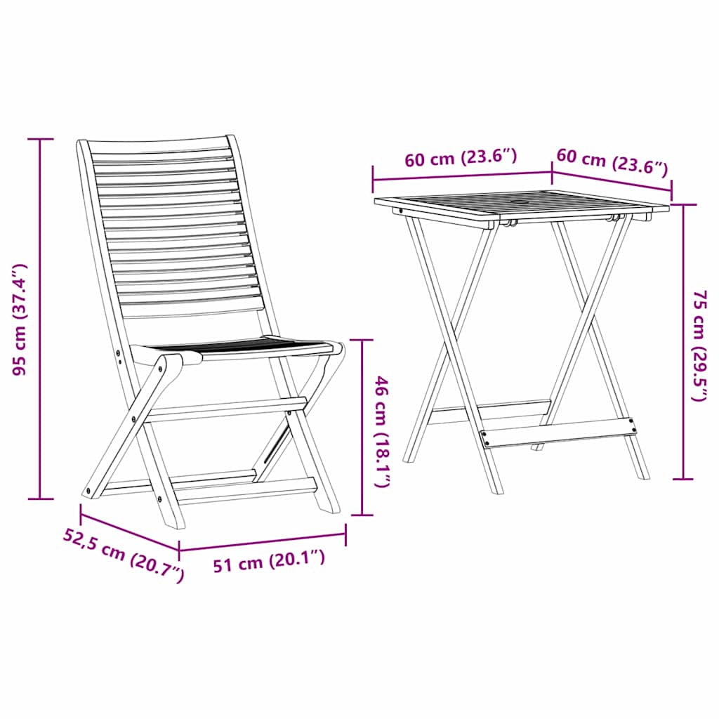 Sklopivi bistro set 3 pcs Smeđa Čvrsto drvo akacije