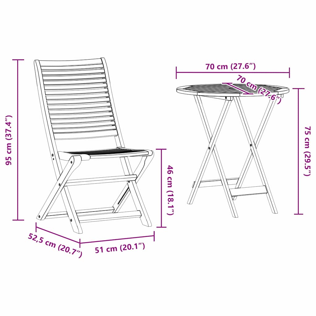 Sklopivi bistro set 3 pcs Smeđa Čvrsto drvo akacije