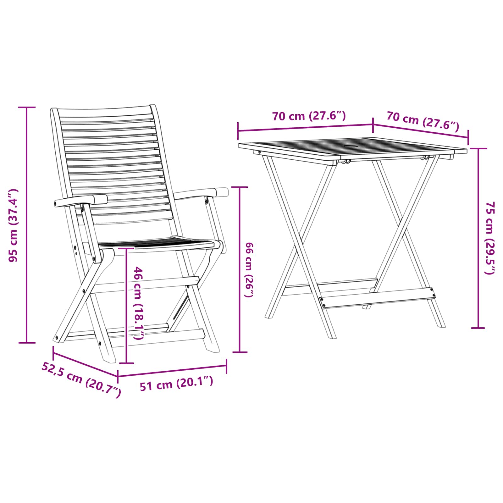 Sklopivi bistro set 3 pcs Smeđa Čvrsto drvo akacije