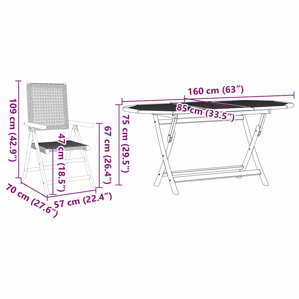 Vrtni set za objed 5 pcs Siva Čvrsto drvo akacije