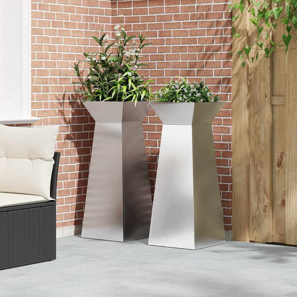 Stup saksija 2 pcs Srebrno 40 x 40 x 100 cm