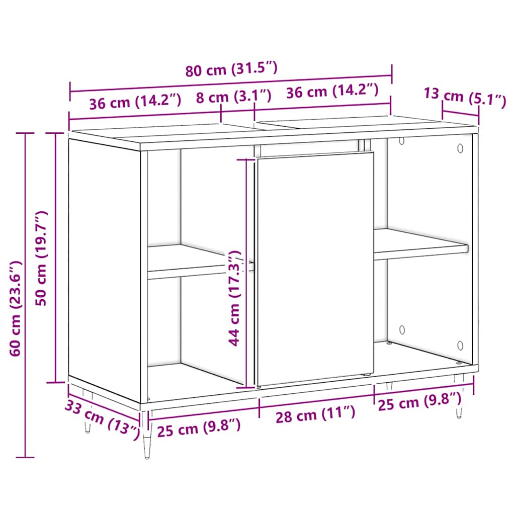 Kupaonski ormar Crna 80 x 33 x 60 cm Konstruirano drvo