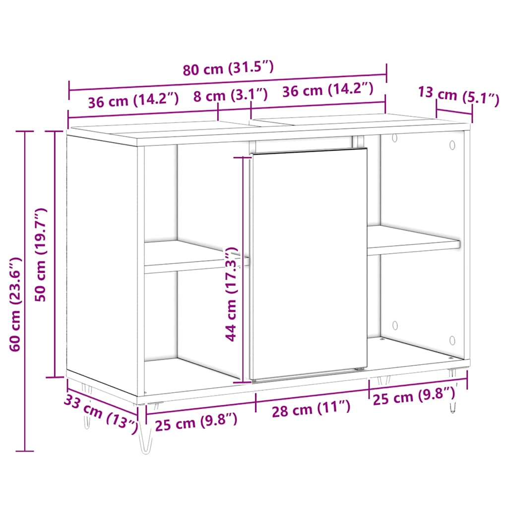 Kupaonski ormar Crna 80 x 33 x 60 cm Konstruirano drvo