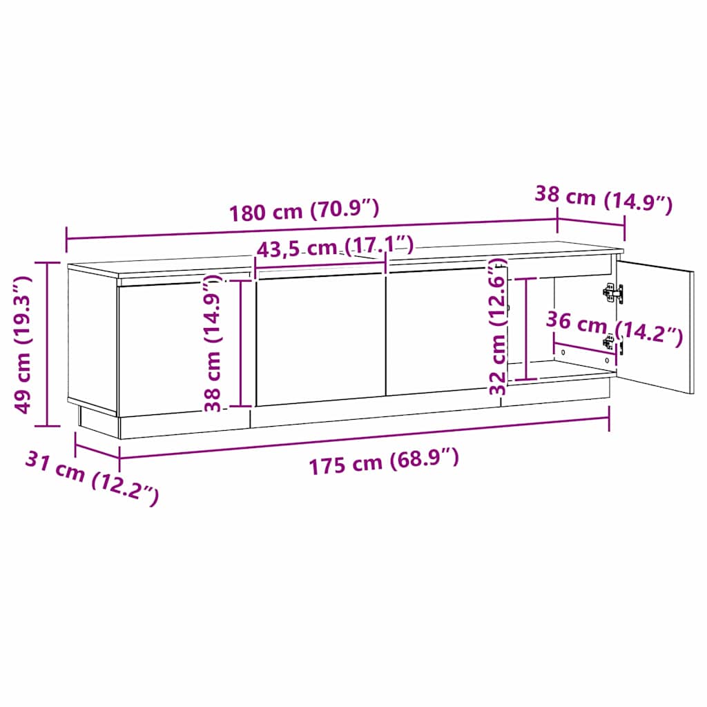 TV ormar Siva Sonoma 180 x 38 x 49 cm Konstruirano drvo