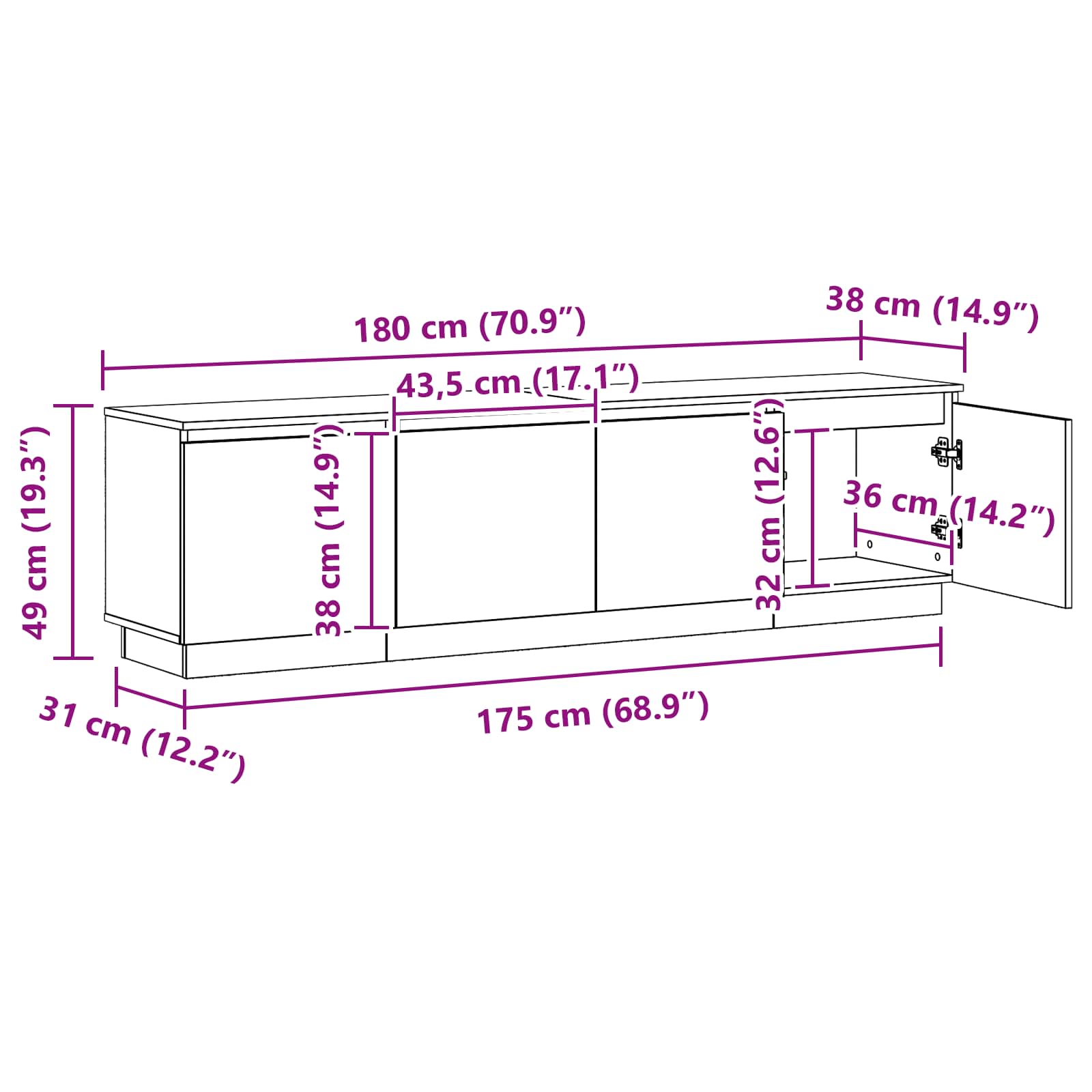 TV ormar Siva Sonoma 180 x 38 x 49 cm Konstruirano drvo