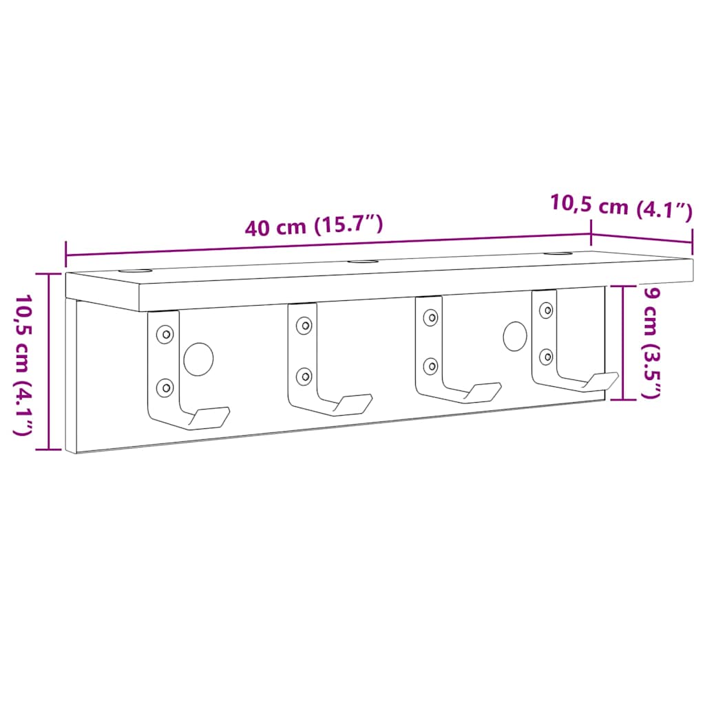 Vješalica za kapute na zidu Siva Sonoma 40 x 10,5 x 10,5 cm