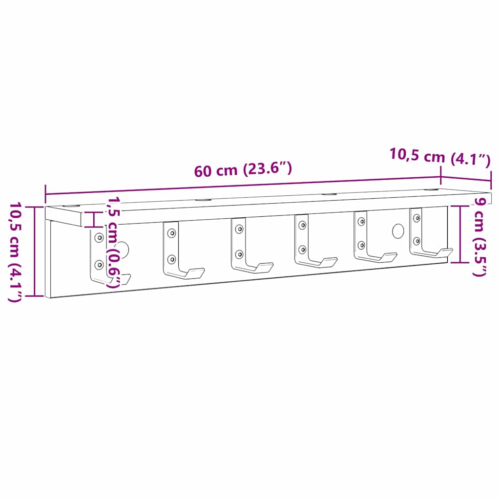 Vješalica za kapute na zidu Siva Sonoma 60 x 10,5 x 10,5 cm