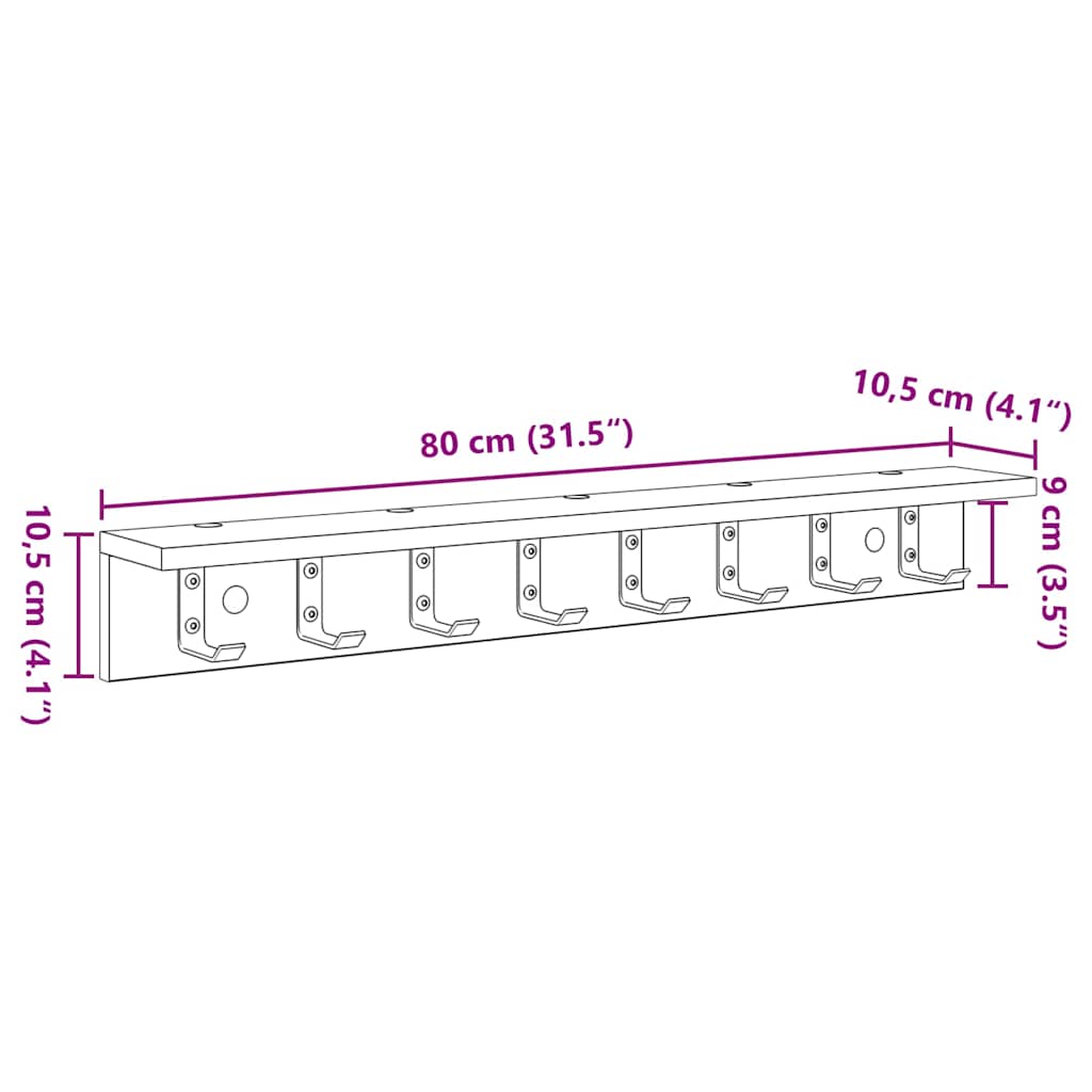 Vješalica za kapute na zidu Siva Sonoma 80 x 10,5 x 10,5 cm