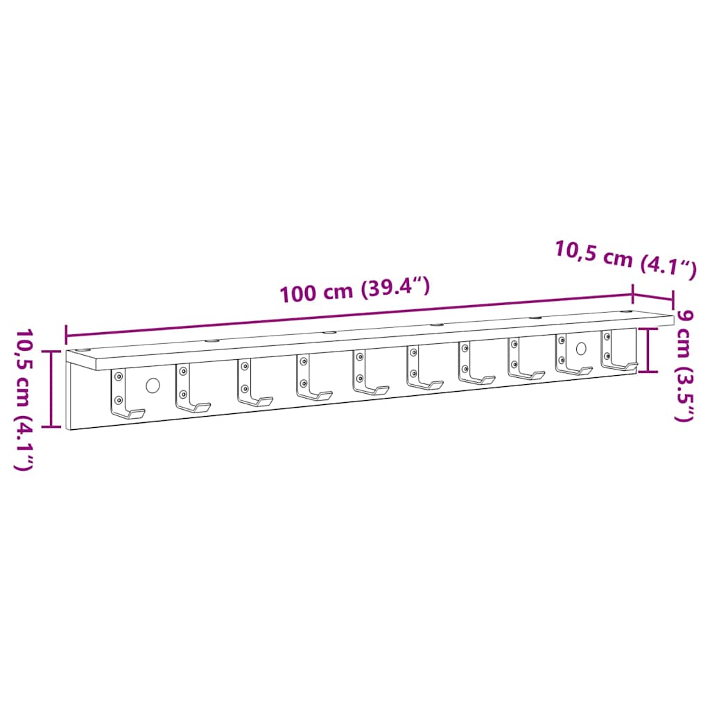 Vješalica za kapute na zidu Crni hrast 100 x 10,5 x 10,5 cm