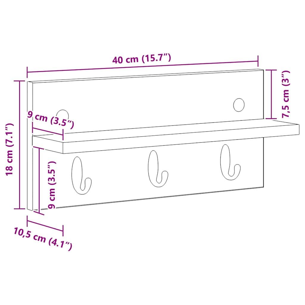 Vješalica za kapute na zidu Zidne Bijelo 40 x 10,5 x 18 cm