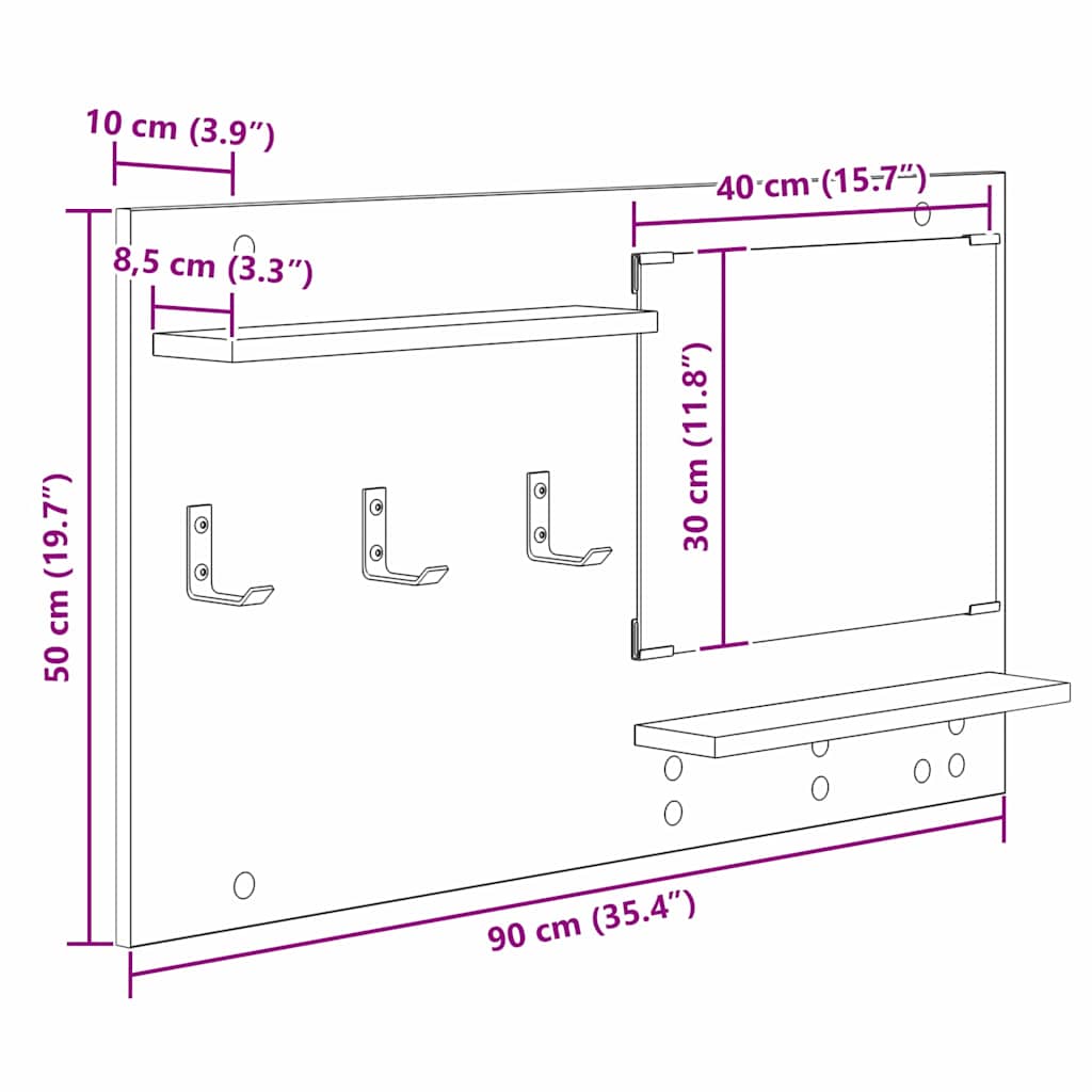 Vješalica za kapute na zidu Zidne Sonoma hrast 90 x 10 x 50 cm