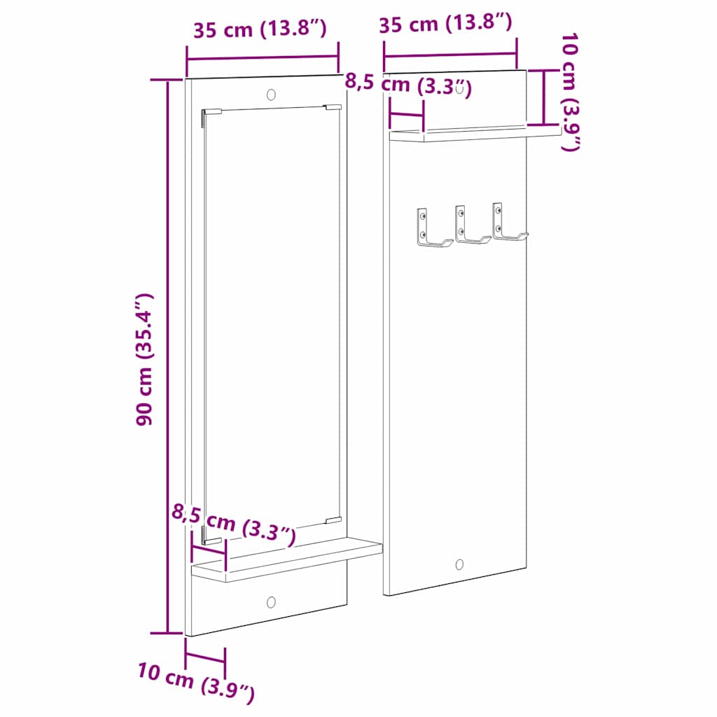 Vješalica za kapute na zidu Zidne Sonoma hrast 70 x 10 x 90 cm