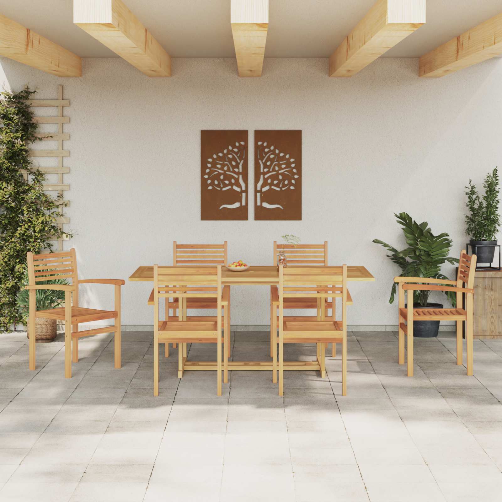 Vrtni set za objed 7 pcs Smeđa Čvrsto teak drvo