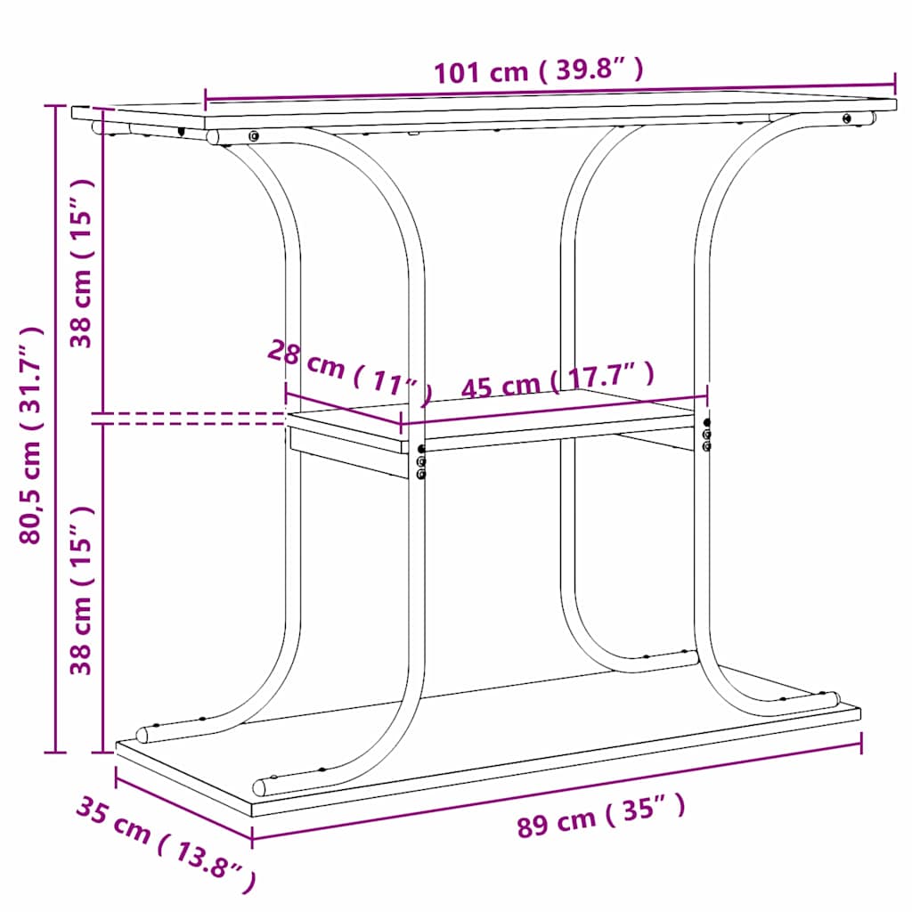 Konzolna stolica s policom Sonoma hrast 101 x 35 x 80,5 cm