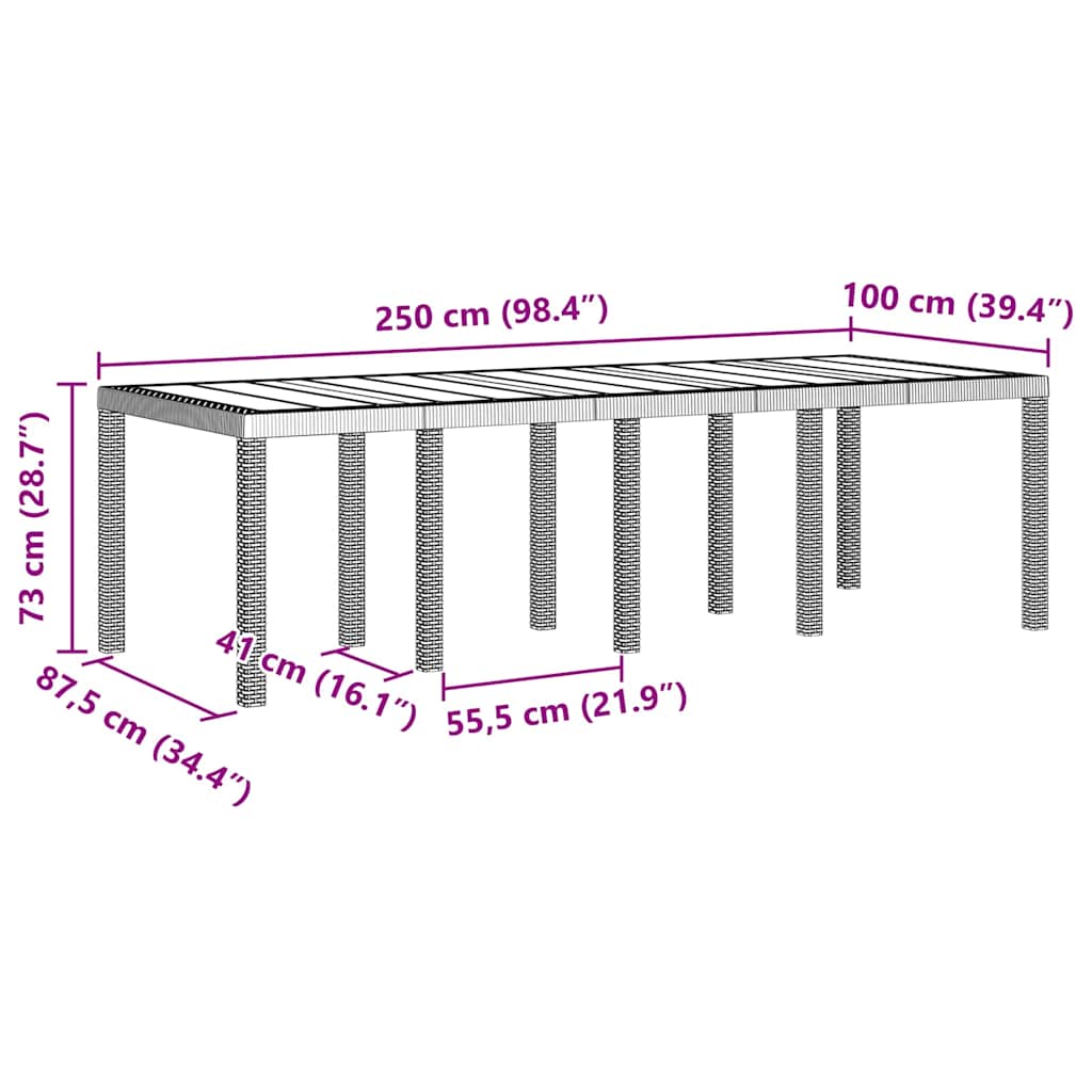 Stol za vrt Svjetlosiva 250 x 100 x 73 cm poliratan