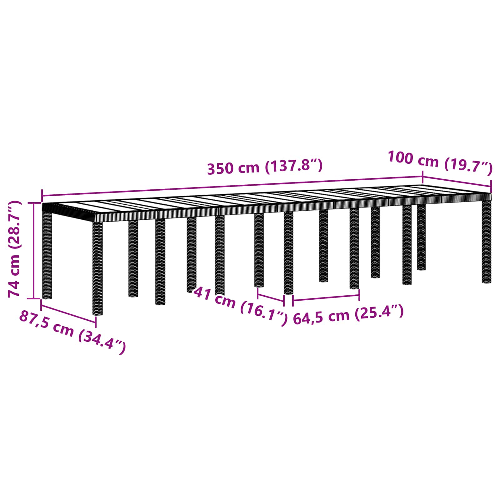 Stol za vrt Smeđa 350 x 100 x 74 cm poliratan