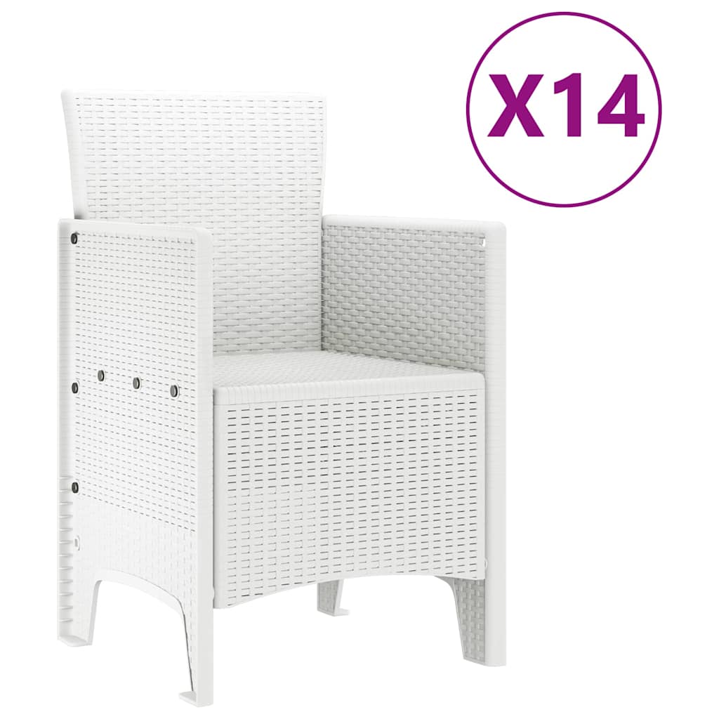 Vrtni trpezarijski set s jastucima 15 kom. Bijelo PP