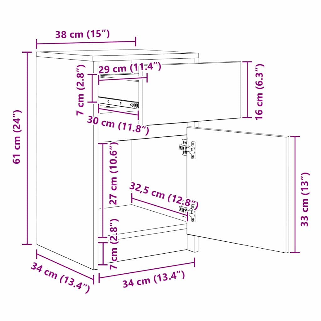 LED noćni ormarić Crni hrast 38 x 34 x 61 cm Konstruirano drvo