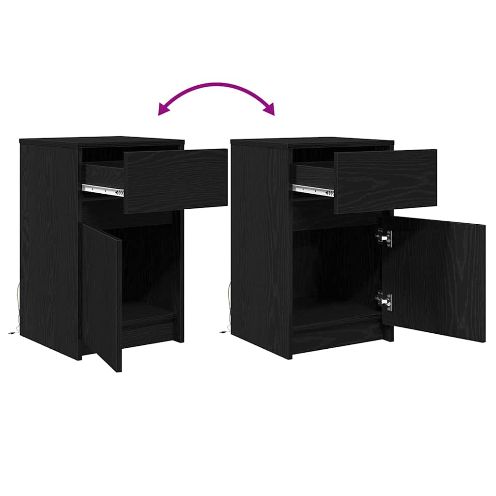 LED noćni ormarić s ladicama 2 pcs Crni hrast 38 x 34 x 61 cm