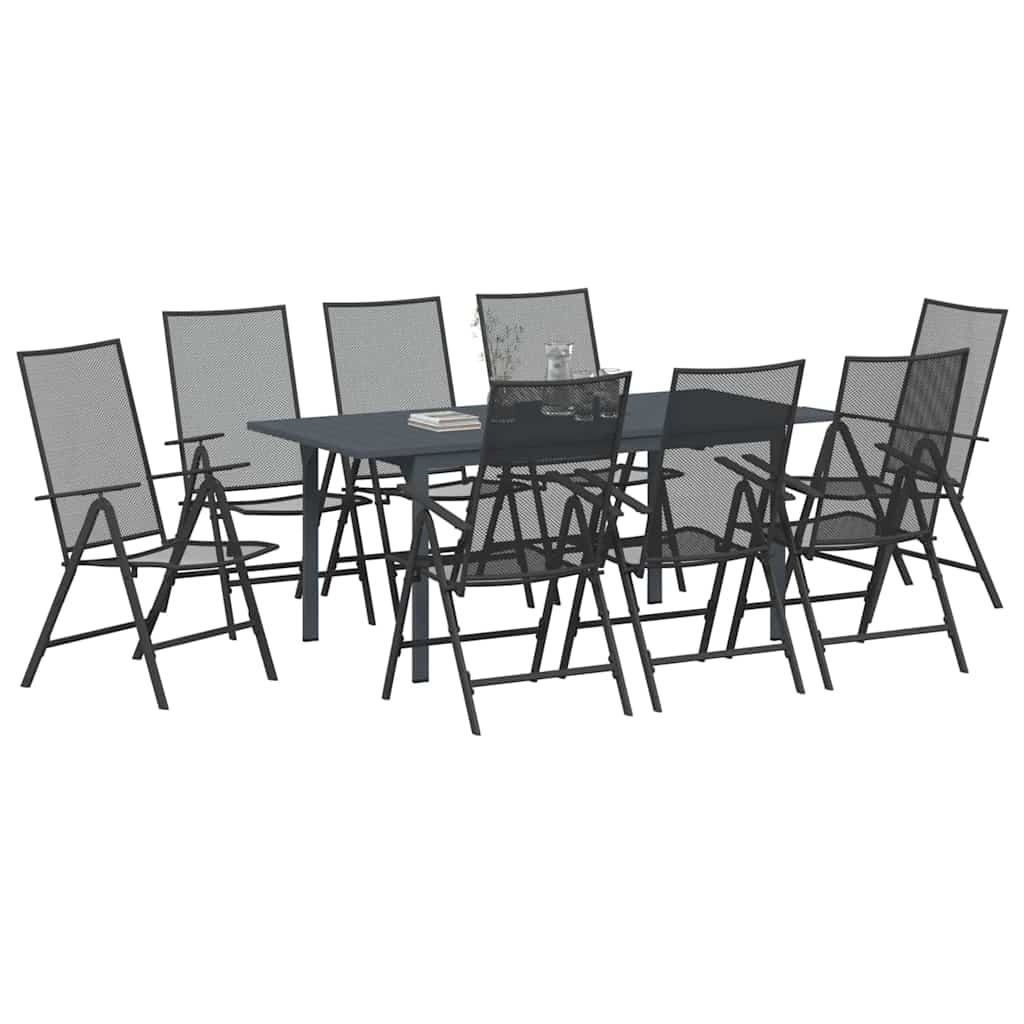 Vrtni set za objed 9 pcs Antracit Čelik s prahom