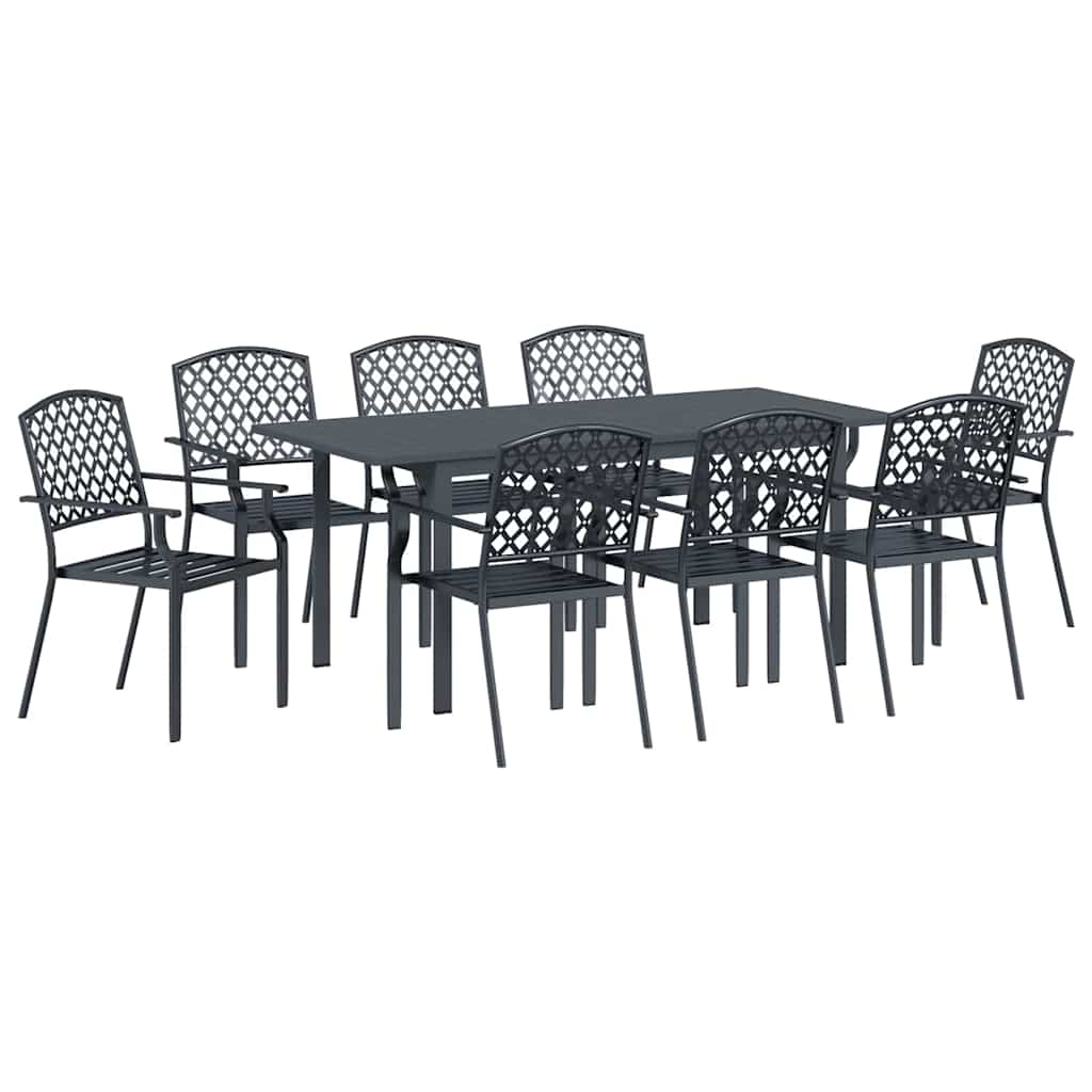 Vrtni set za objed 9 pcs Antracit Čelik s prahom