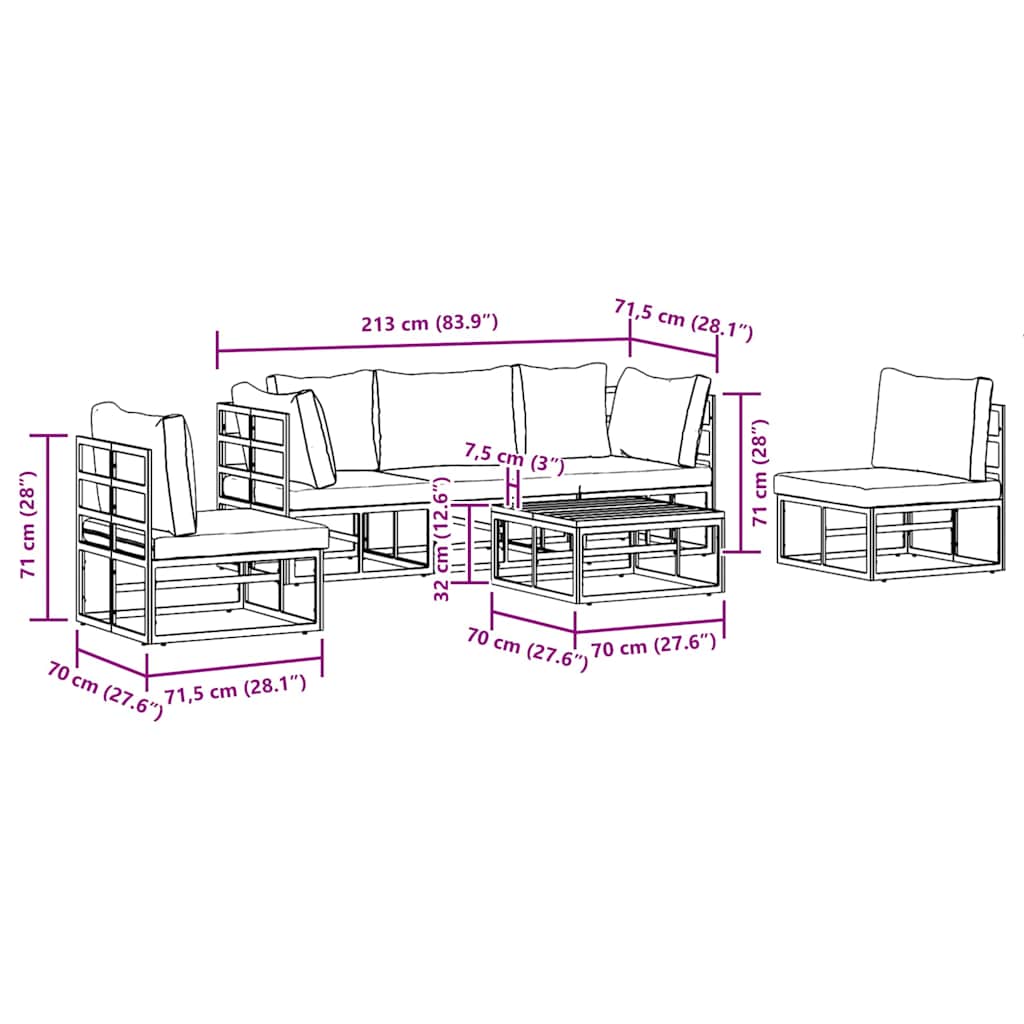 Sjedeća garnitura za vrt s jastukom 6 pcs Crna Aluminij