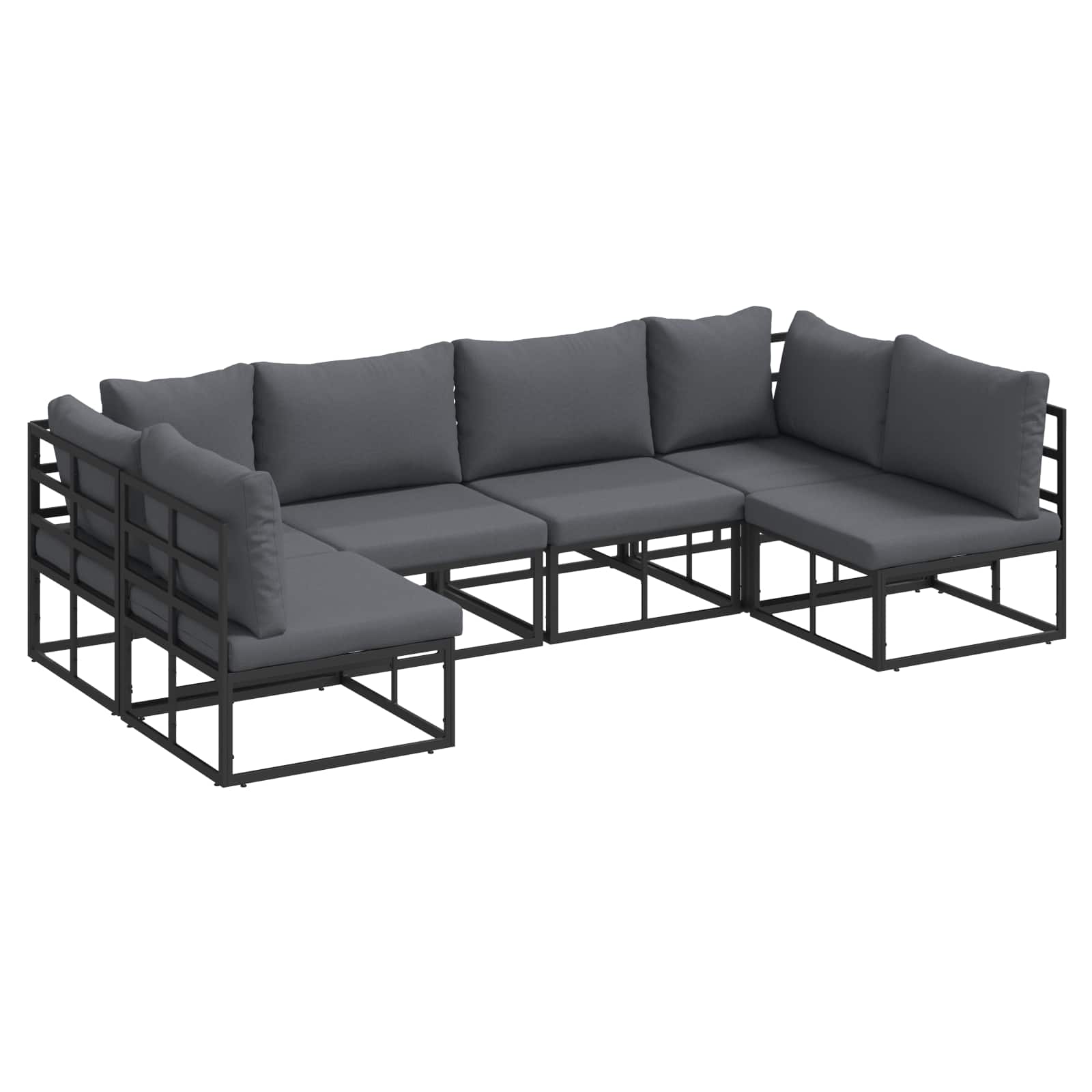 Sjedeća garnitura za vrt s jastukom 6 pcs Crna Aluminij