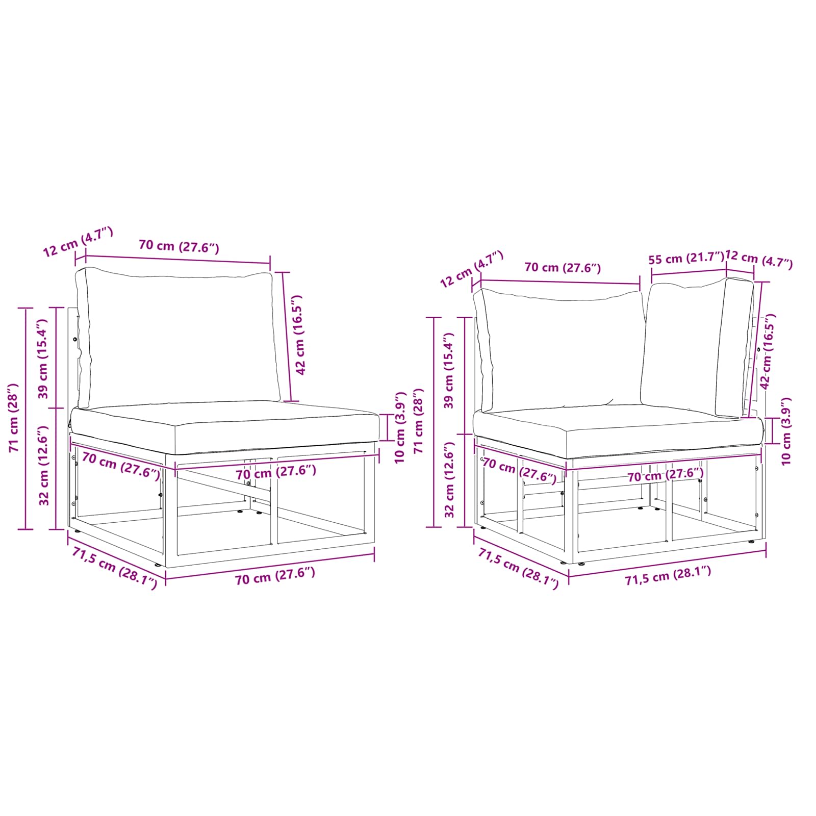 Sjedeća garnitura za vrt s jastukom 6 pcs Crna Aluminij