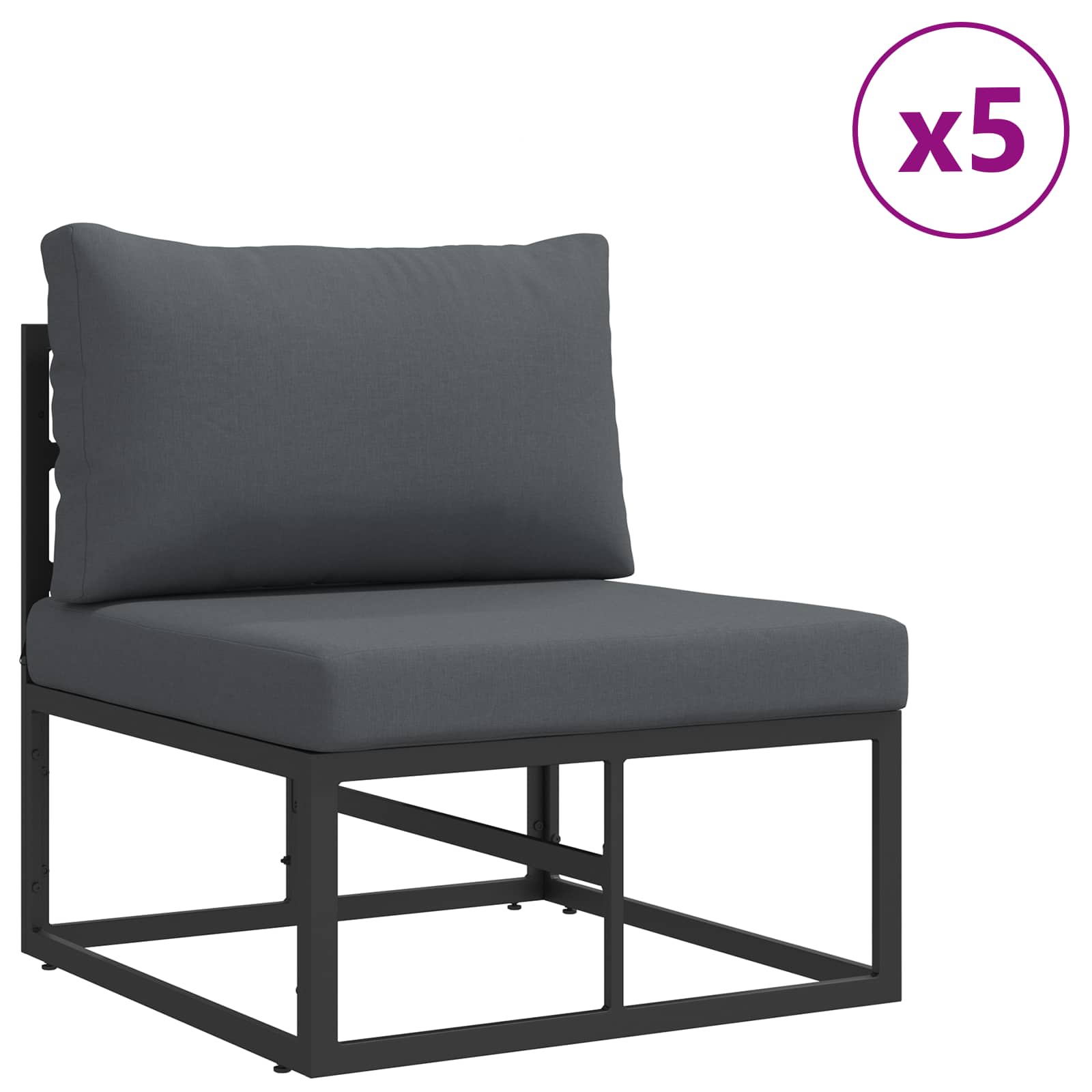Sjedeća garnitura za vrt s jastukom 7 pcs Crna Aluminij