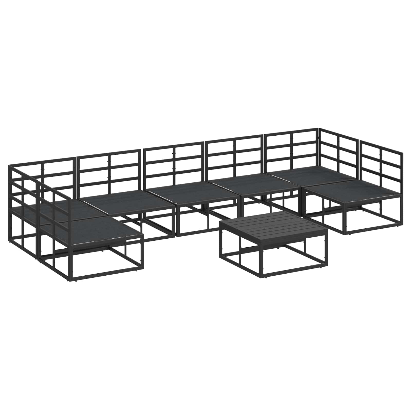 Sjedeća garnitura za vrt s jastukom 8 pcs Crna Aluminij