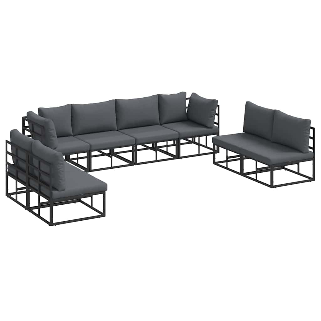Sjedeća garnitura za vrt s jastukom 8 pcs Crna Aluminij