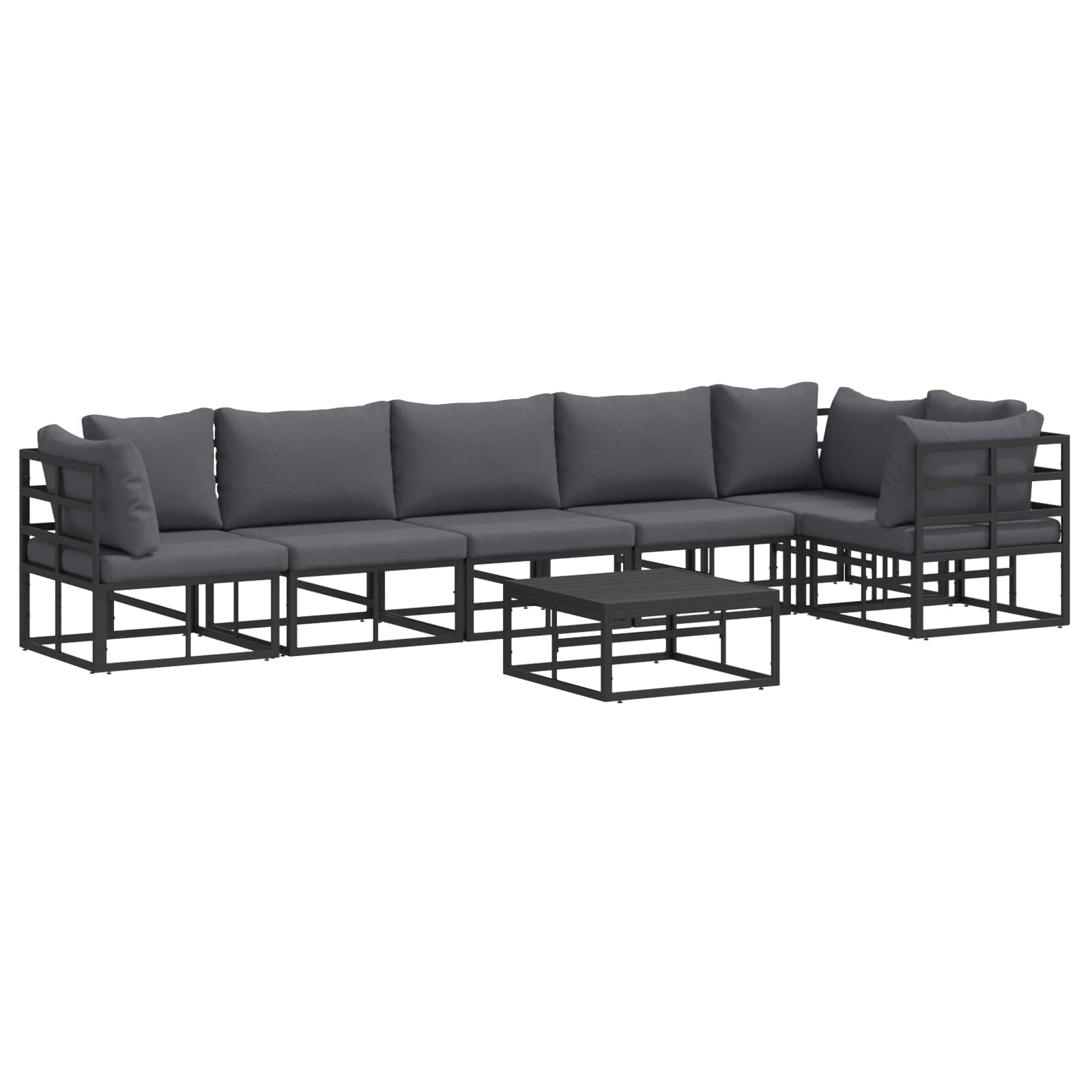 Sjedeća garnitura za vrt s jastukom 7 pcs Crna Aluminij