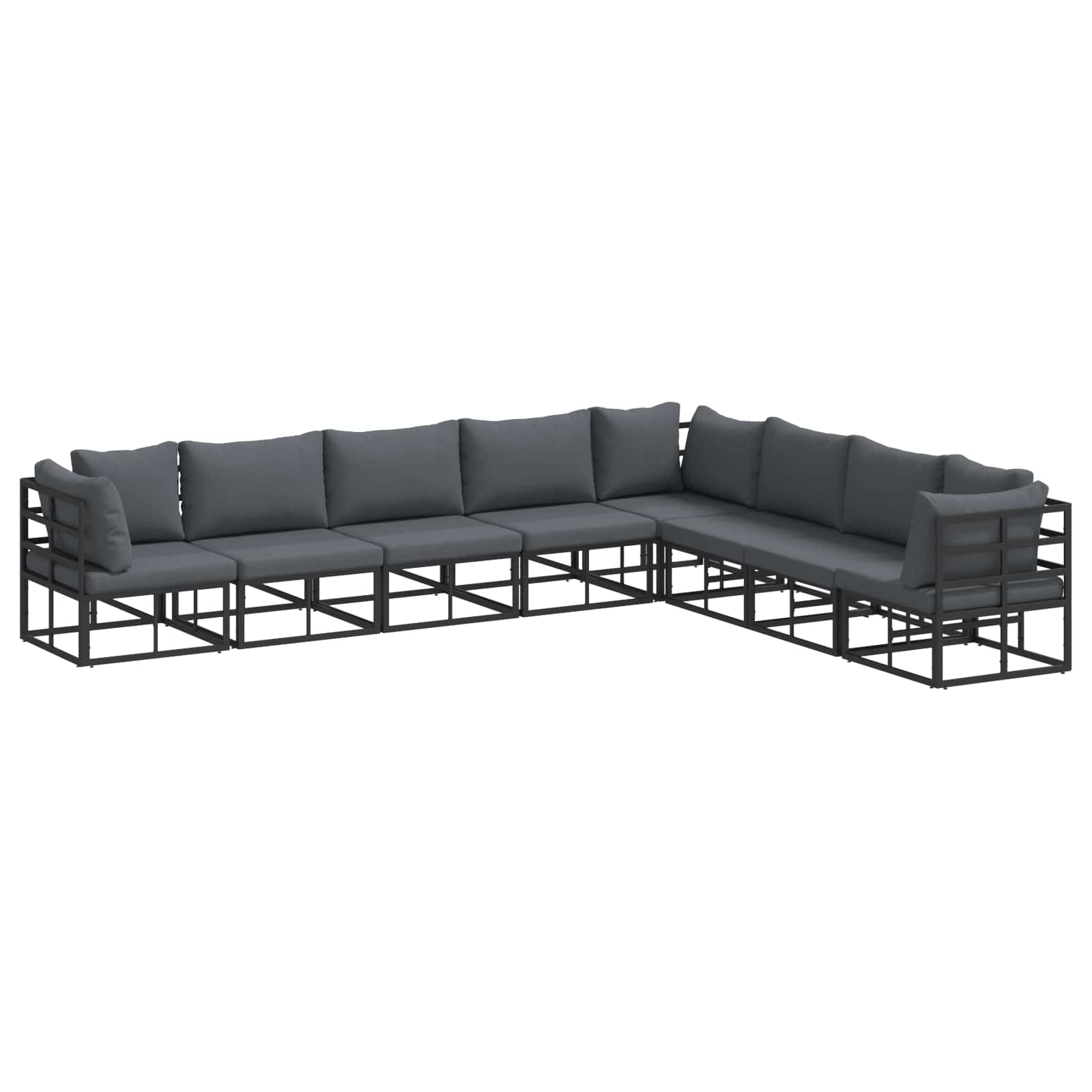 Sjedeća garnitura za vrt s jastukom 8 pcs Crna Aluminij