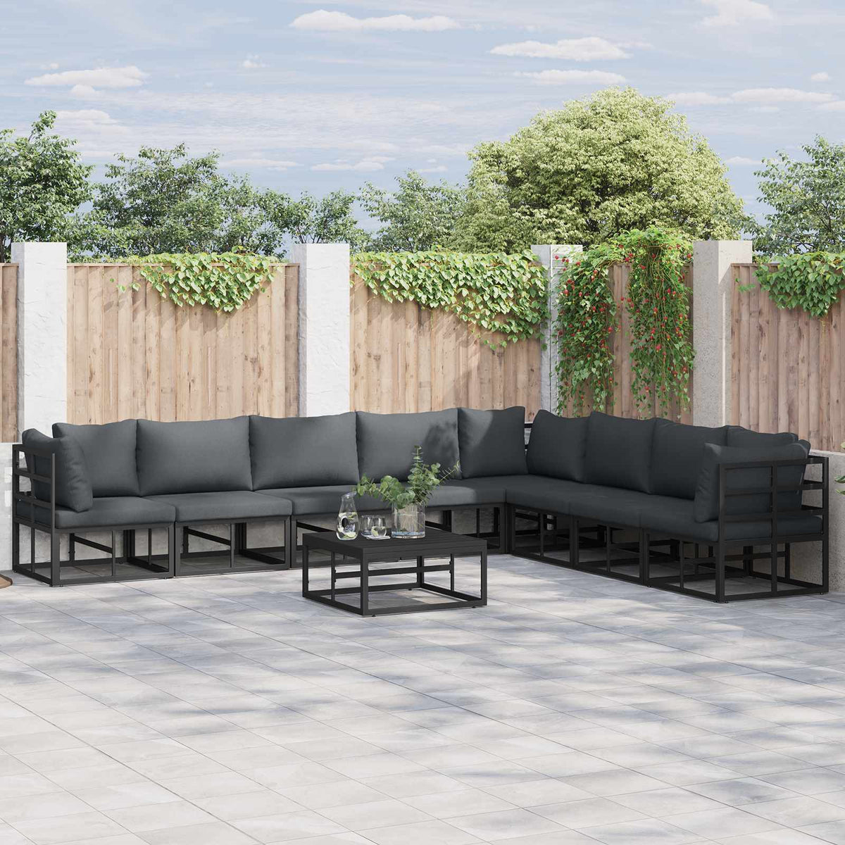 Sjedeća garnitura za vrt 9 kom. Crna Aluminij 353 x 283 x 71 cm