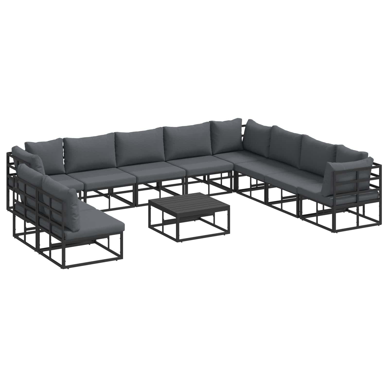 Sjedeća garnitura za vrt s jastukom 11 pcs Crna Aluminij
