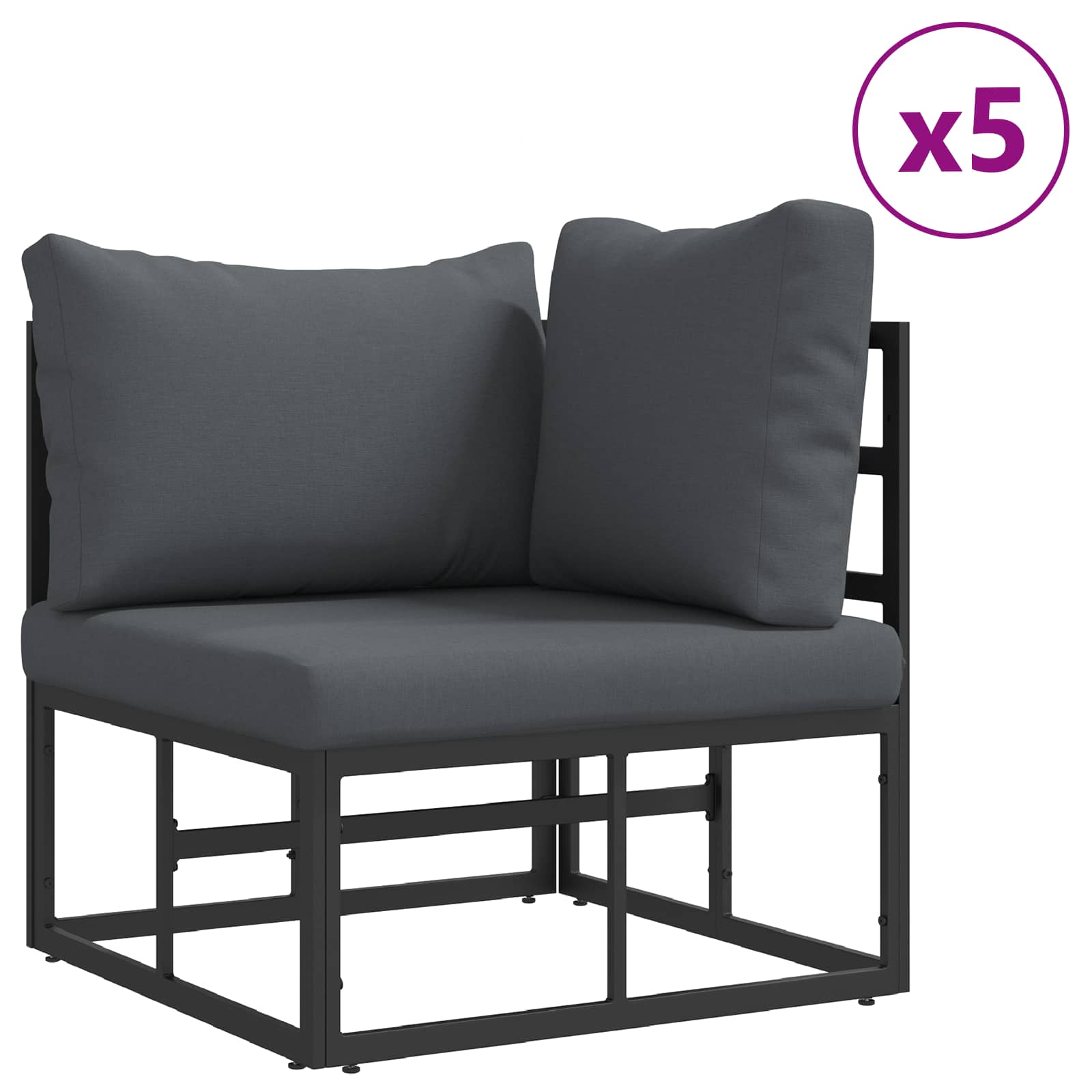 Sjedeća garnitura za vrt s jastukom 12 pcs Crna Aluminij