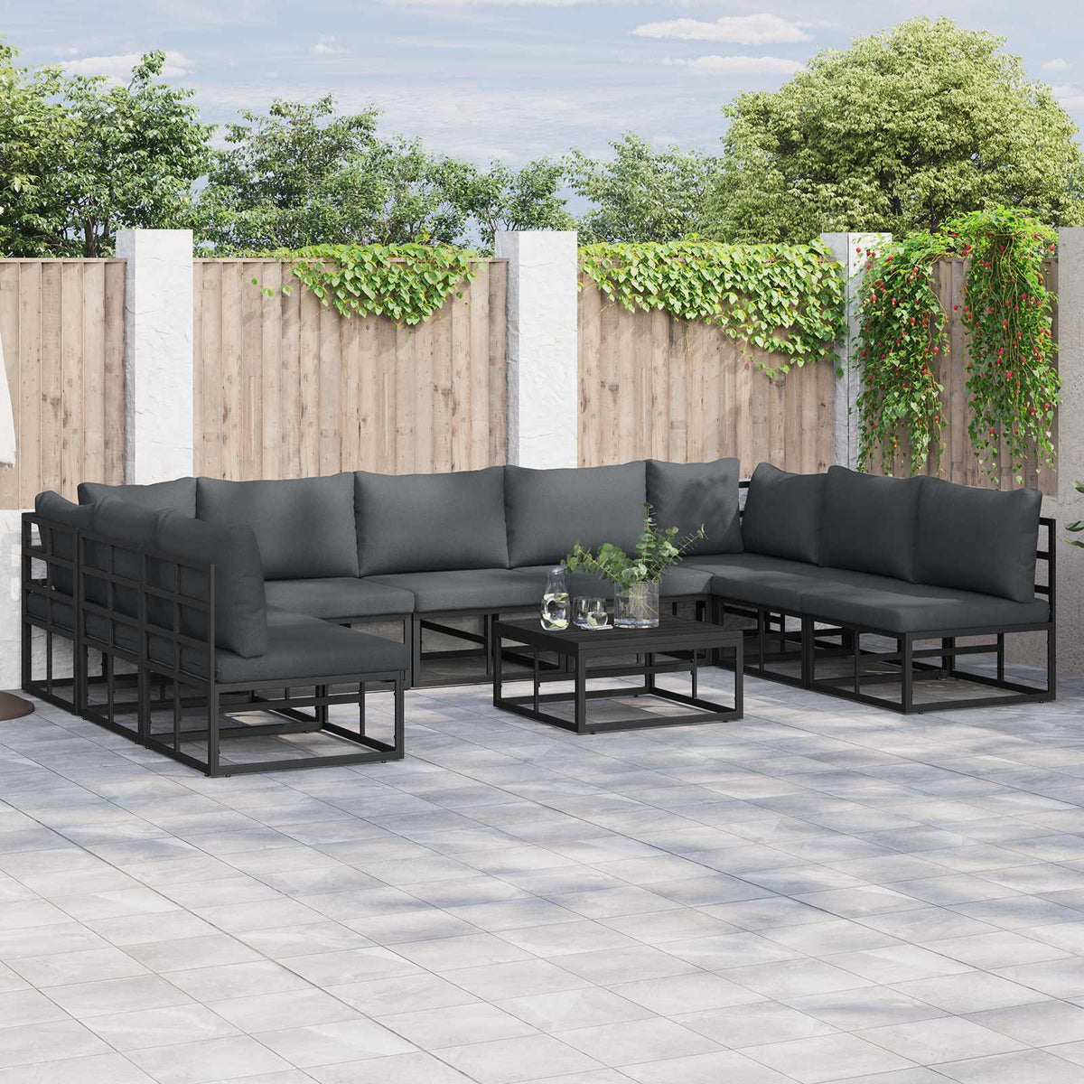Sjedeća garnitura za vrt 9 kom. Crna Aluminij 353 x 211,5 x 71 cm