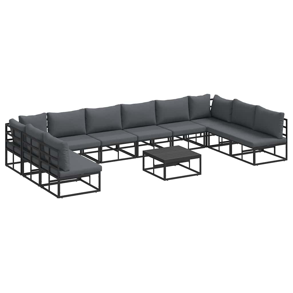 Sjedeća garnitura za vrt s jastukom 11 pcs Crna Aluminij