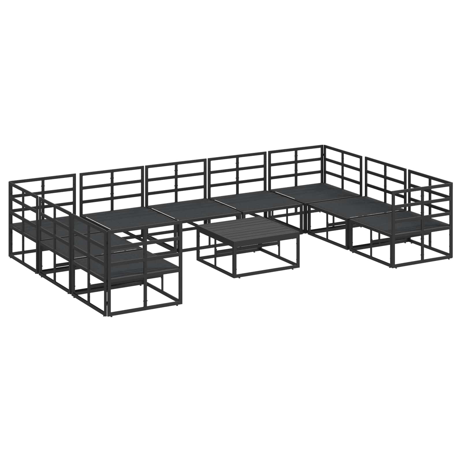 Sjedeća garnitura za vrt s jastukom 10 pcs Crna Aluminij