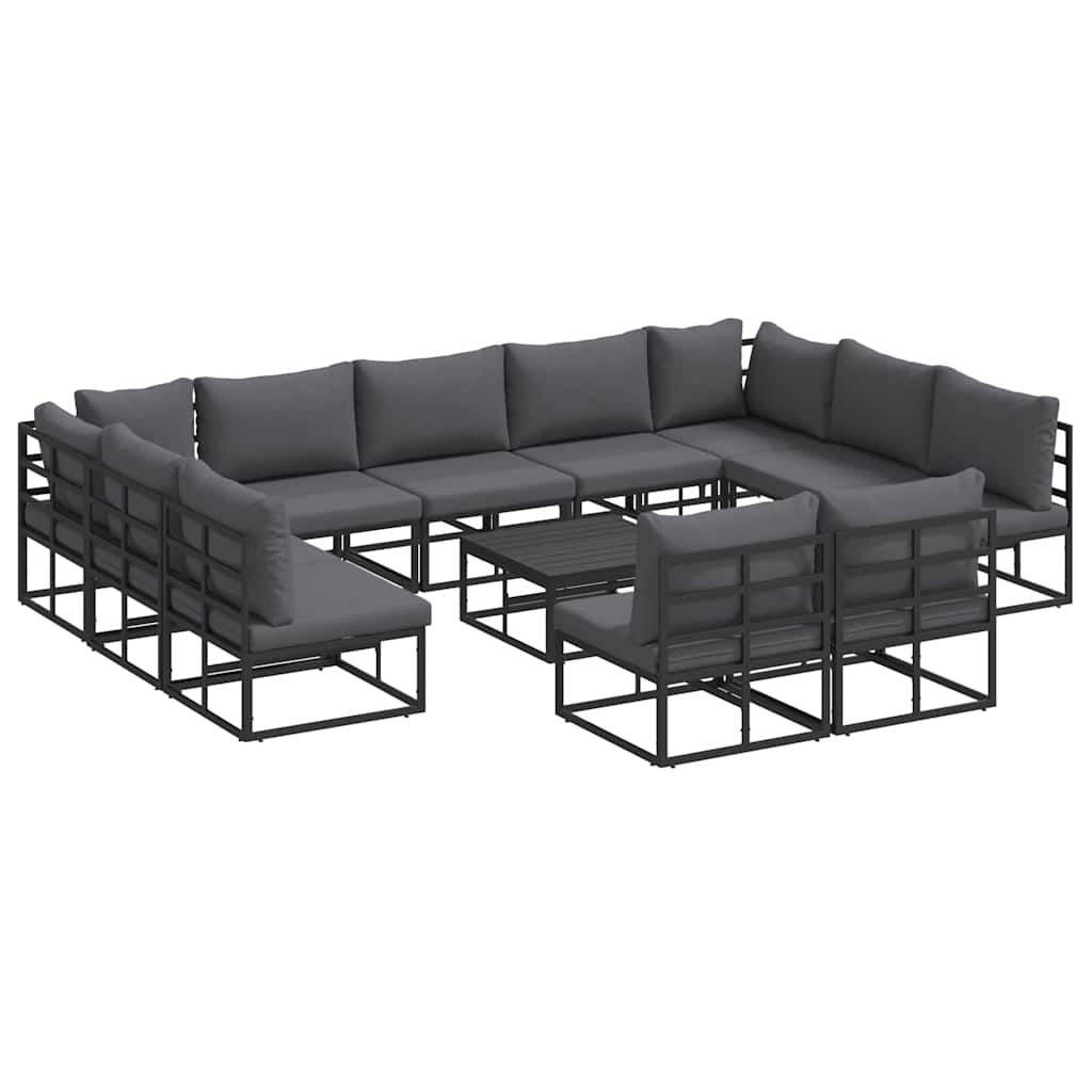 Sjedeća garnitura za vrt s jastukom 12 pcs Crna Aluminij