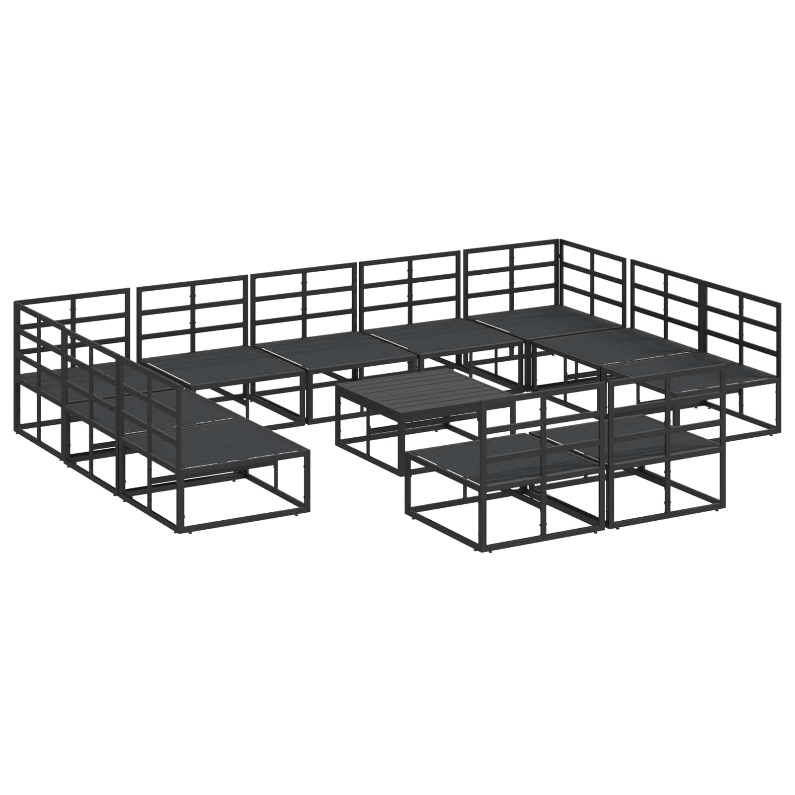Sjedeća garnitura za vrt s jastukom 12 pcs Crna Aluminij