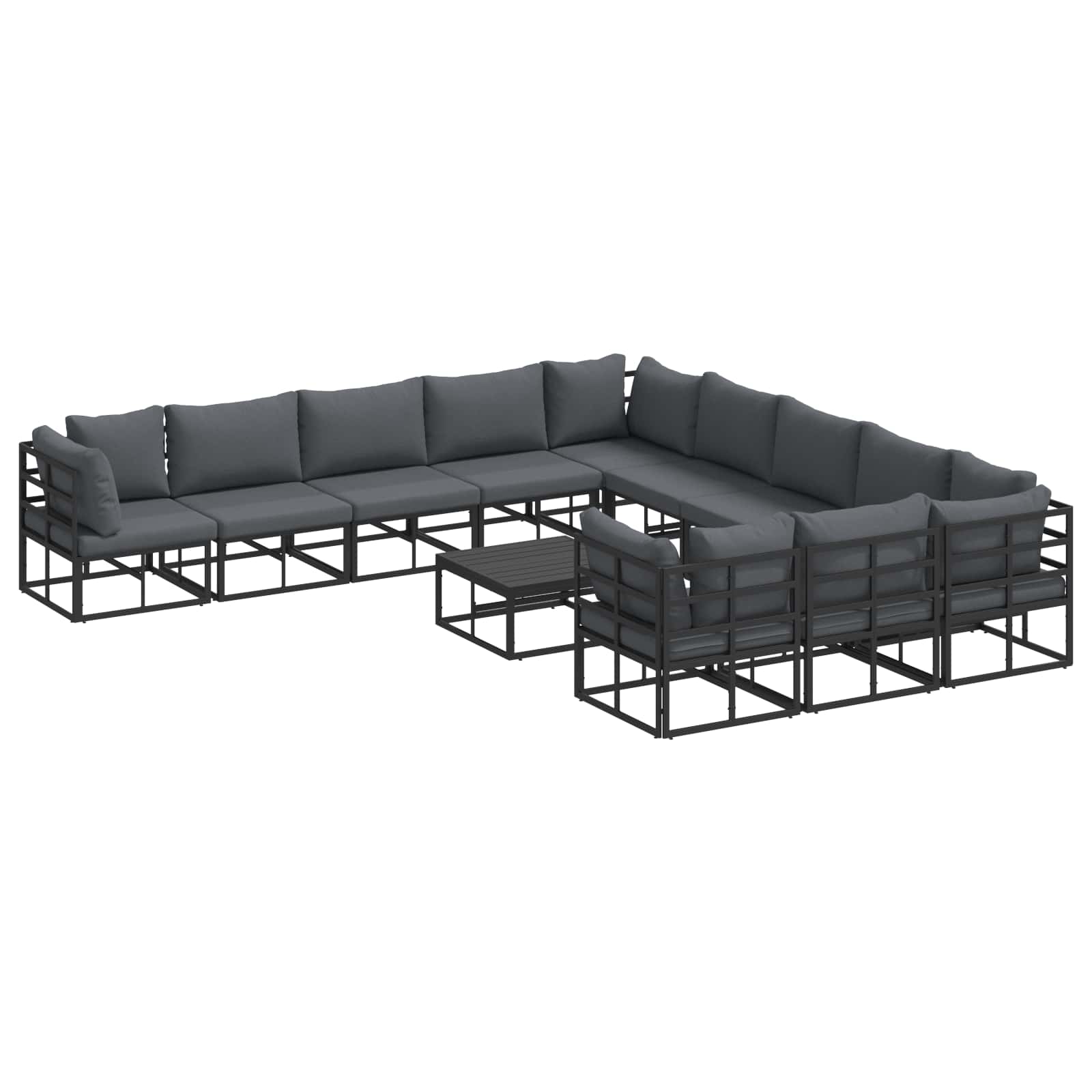 Sjedeća garnitura za vrt s jastukom 12 pcs Crna Aluminij