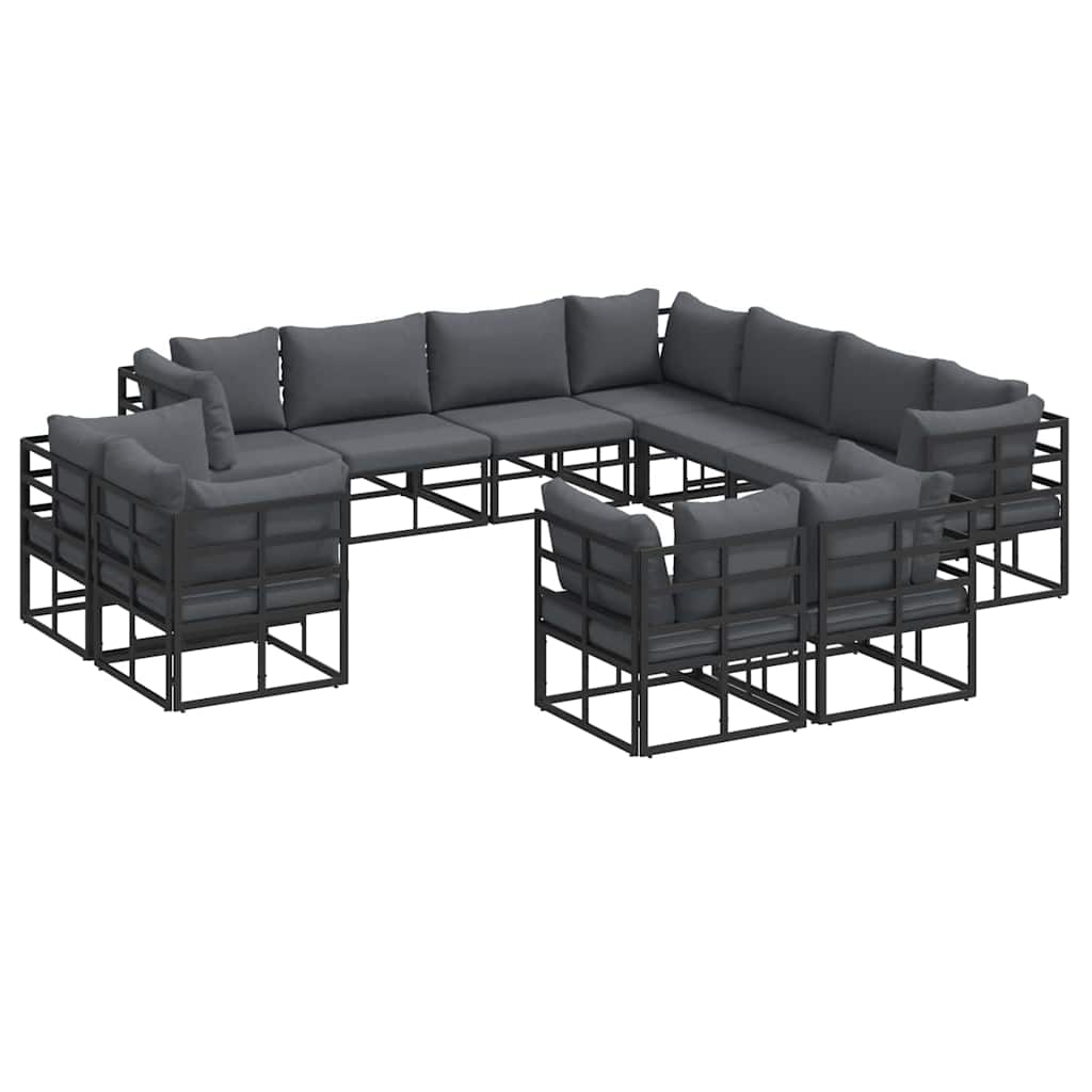 Sjedeća garnitura za vrt s jastukom 11 pcs Crna Aluminij