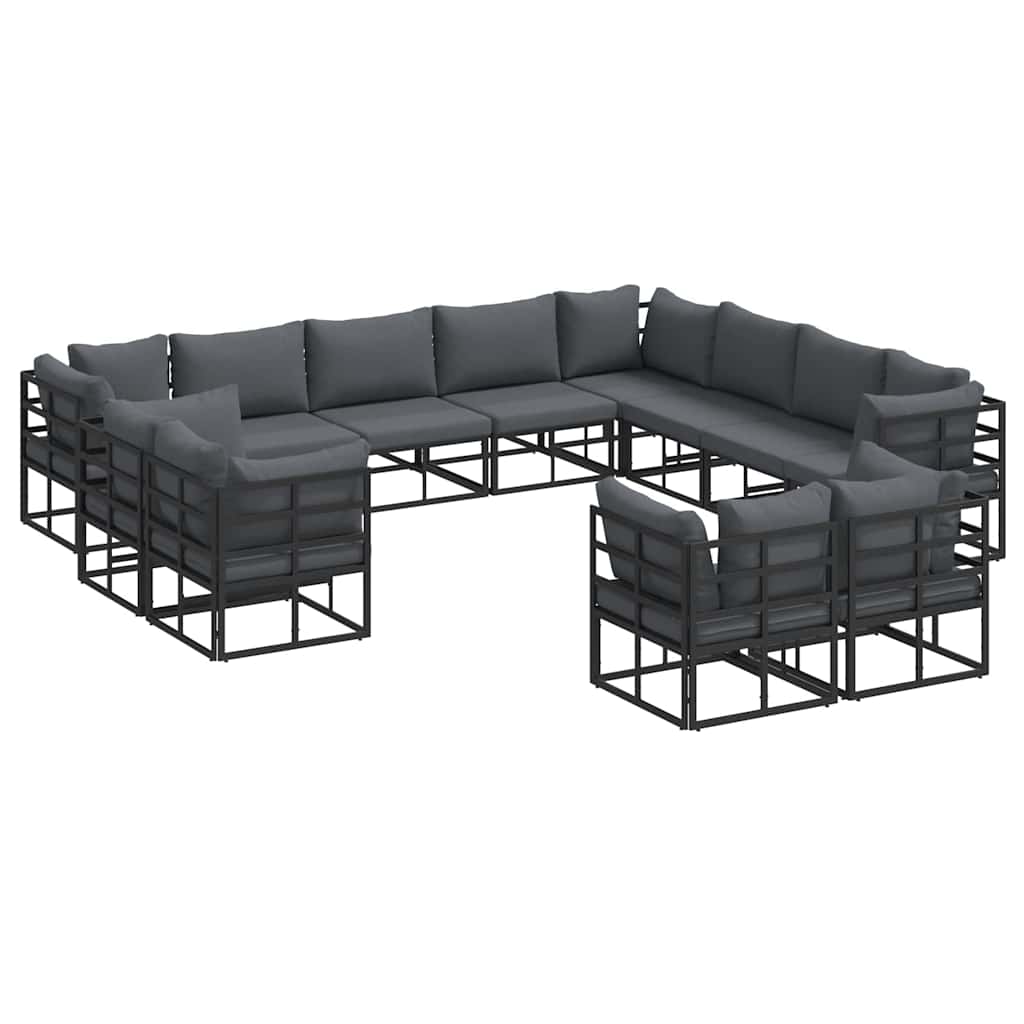 Sjedeća garnitura za vrt s jastukom 12 pcs Crna Aluminij